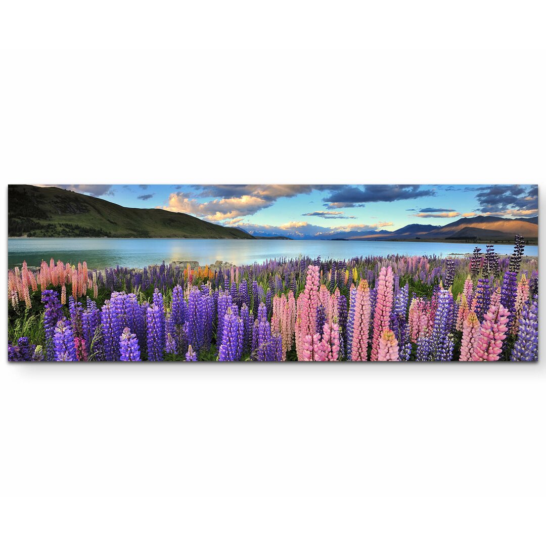 Leinwandbild Lupinen am Ufer des Lake Tekapo – Neuseeland