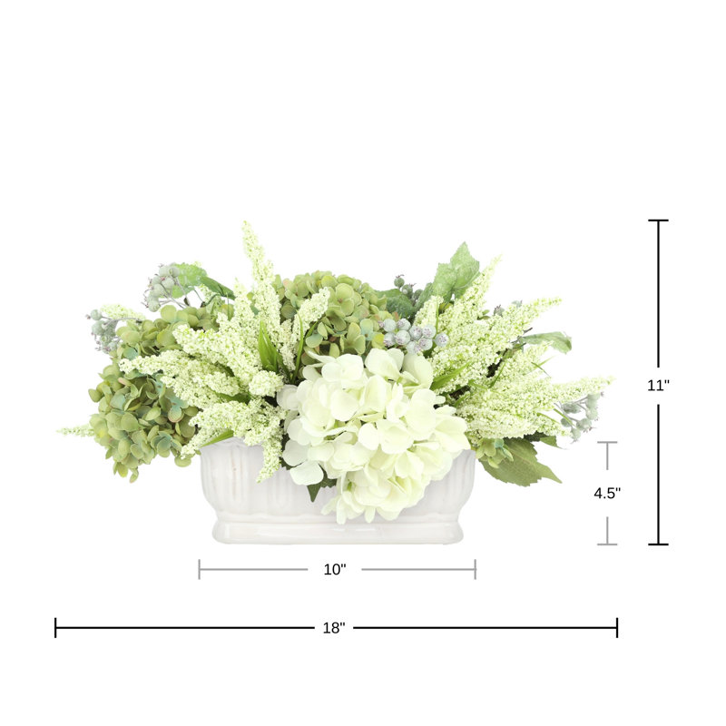 Hydrangea and Heather Arrangement, White/Green