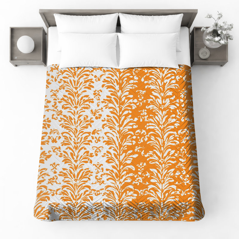 Couvre-lit matelassé orange à motif damassé toutes tailles, Full / Double
