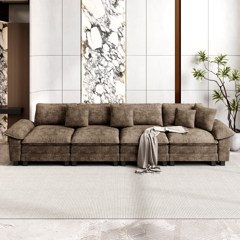 Chenille Sofa & Chaise, 4, Beige Corduroy