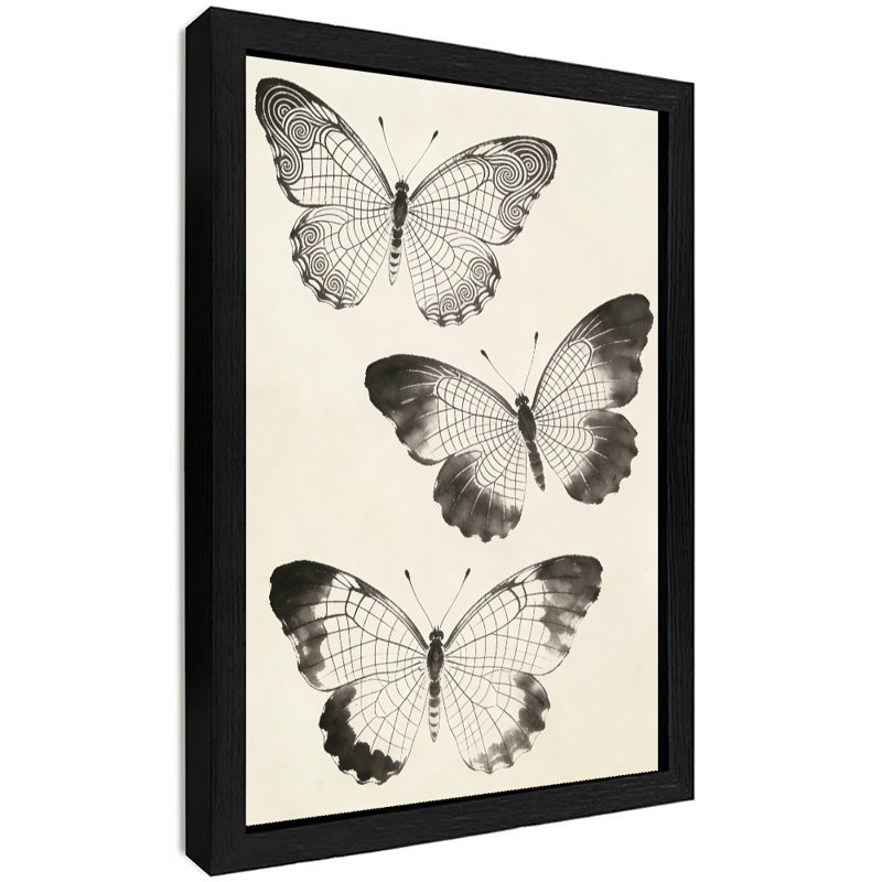 Art mural papillon noir, aquarelle encadrée de style rétro, H 25 po x l 17 po