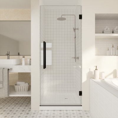 30" W × 72" H Pivot Shower Door,Fully Frameless Wall Hinge Shower Door with 5/16"(8mm) Tempered Glass,Hinged Single Swing Shower Door by Easy Clean Coating Glass, Matte Black 