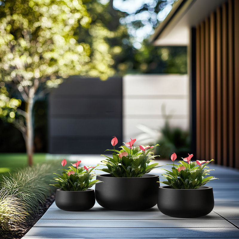 Ensemble de pots à fleurs en béton 3 pièces Lupin, Noir anthracite