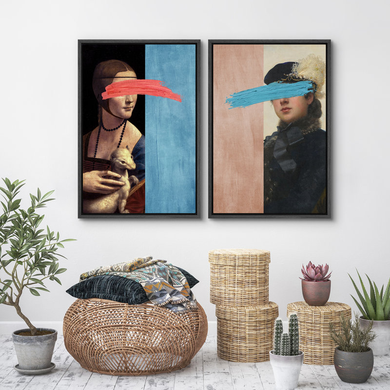 «Lady with an hermine», ensemble de 2 reproductions d'art sur toile encadrées, Noir, noir, noir, noir, H 24 po x l 16 po