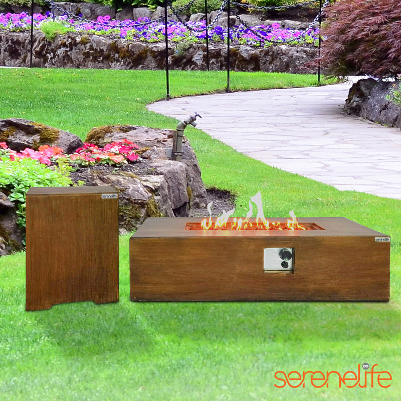 Brown Rectangular Gas Fire Pit Table with Adjustable Flame