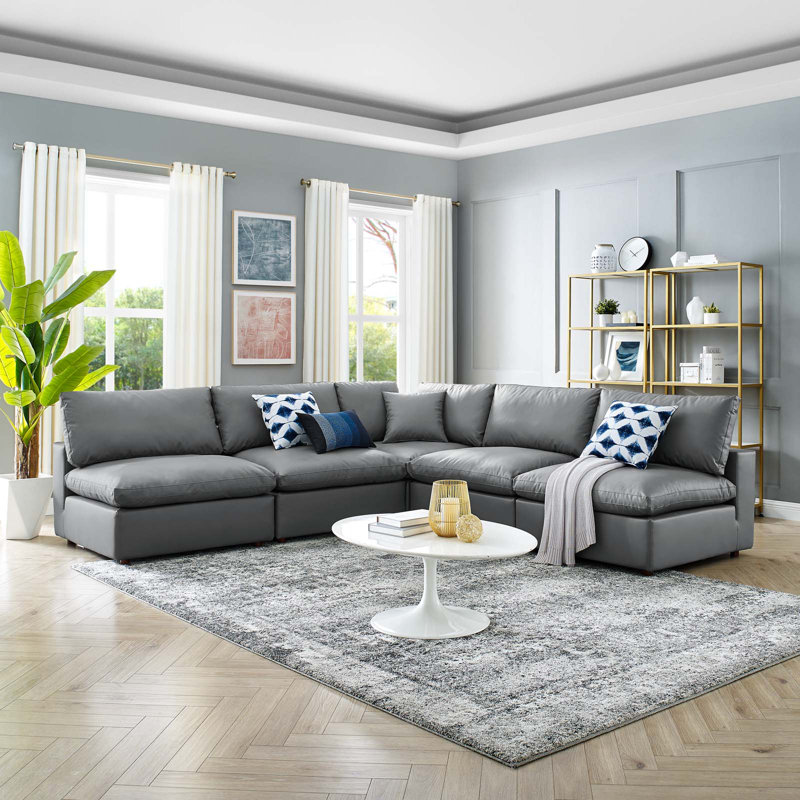 Canapé modulaire 5 pièces Modway Commix, Similicuir gris
