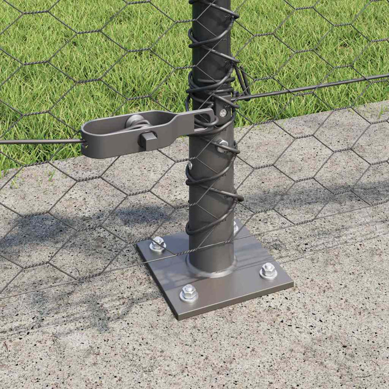 Vidaxl Fence With Posts PVC-Coated Steel, Grey, 50cm H x 2500cm W x 3.2cm D