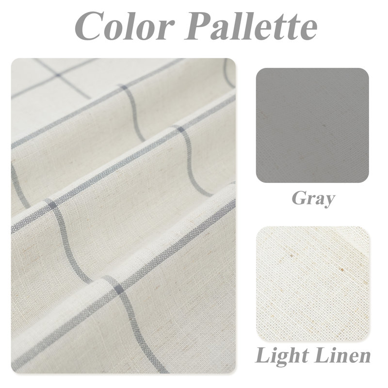 Rideaux de cuisine carreaux de fenêtre, L 26 po x L 36 po, Tissu écossais gris / lin clair