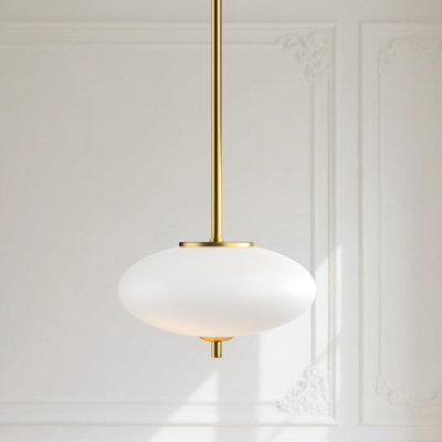 Parlait 1 - Light Dimmable Modern Brass LED Chandelier for Hallway/Kitchen Island.Features White Glass Shade.