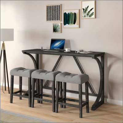 Bar Table Set With Power Outlet, Bar Table And Chairs Set, 4 Piece Dining Table Set, Industrial Breakfast Table Set, For Living Room, Dining Room, Game Room