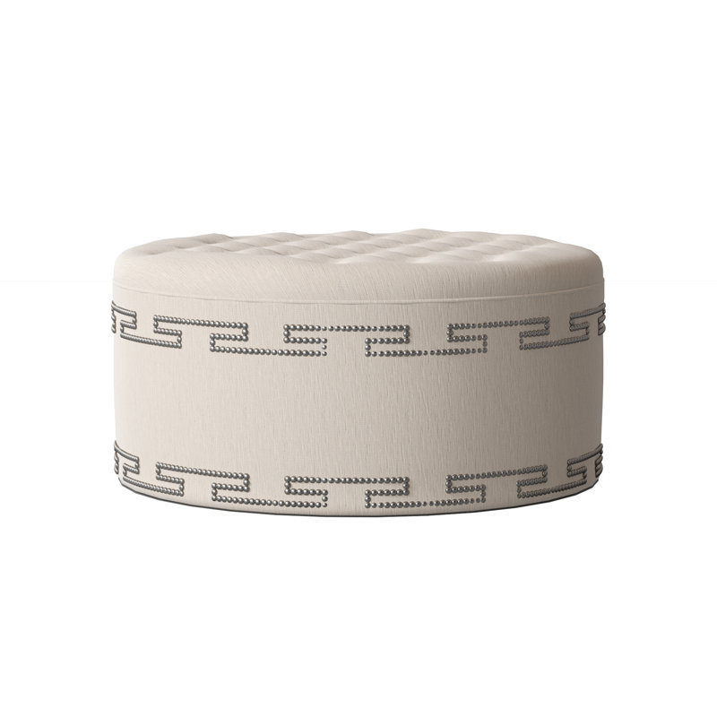 Elle Round Ottoman, M9463 Tangerine, Shiny Nickel