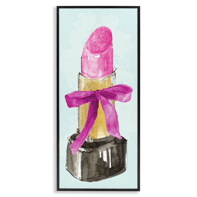 Art de la giclée encadrée rouge à lèvres et nœud rose par Lanie Loreth