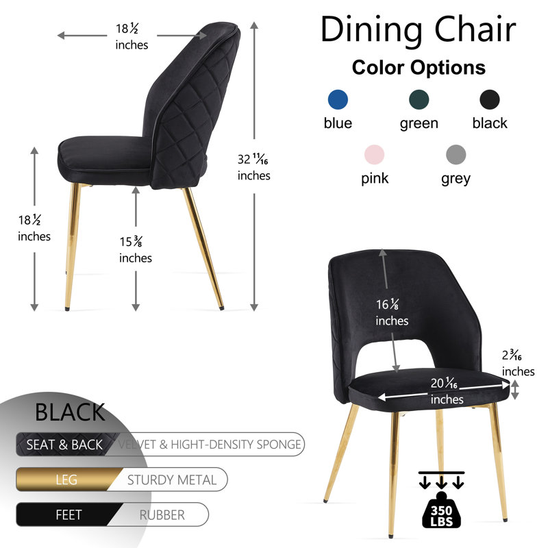 Open Back Dining Chairs, Velvet, Golden Leg, Black