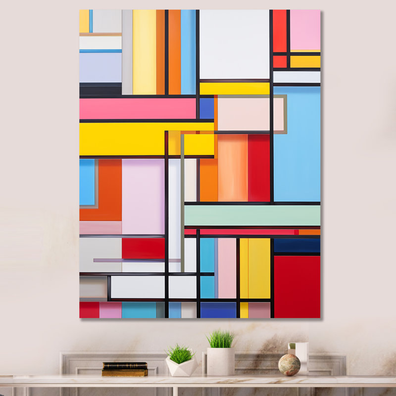 Rainbow De Stijl Abstraction - Formes abstraites, impressions d'art mural, H 20 po x l 12 po x P 1 po, Toile tendue