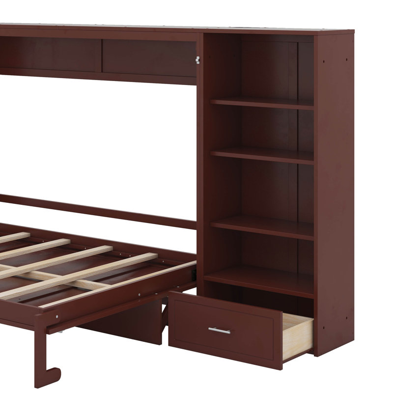 Grand lit escamotable avec tablette, Noyer