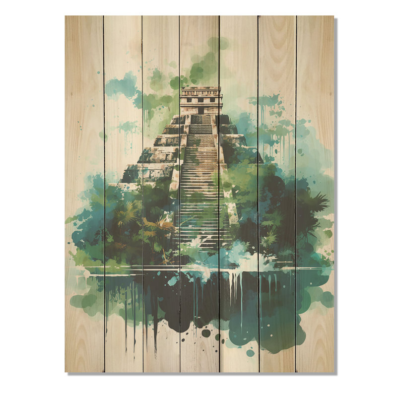 Chichen Itza, art mexicain I - art mexicain sur bois, H 20 po x l 10 po