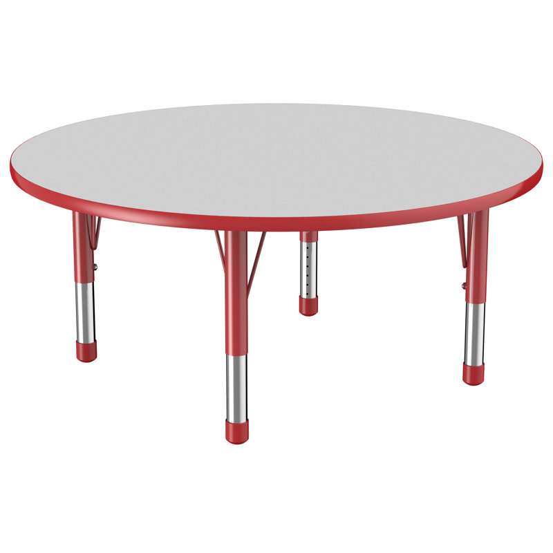 Table ronde à hauteur réglable, 48", Gris / rouge, Épais