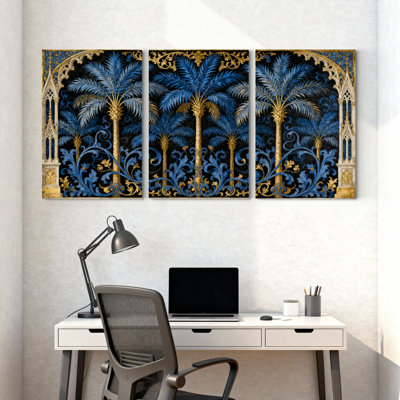 Plantes et fleurs, palmiers ornés, ensemble de 3 impressions sur toile