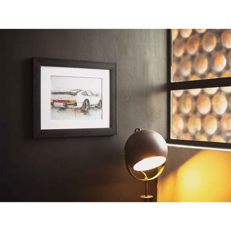 Classic Car White Turbo - Single Picture Frame Print on Wood