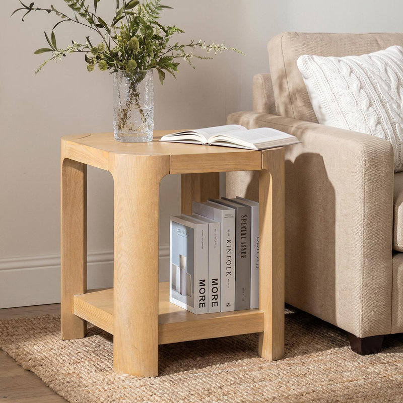 Table d'appoint d'angle arrondie moderne Alonso de 51 cm (20 po) de largeur avec tablette ouverte et rangement