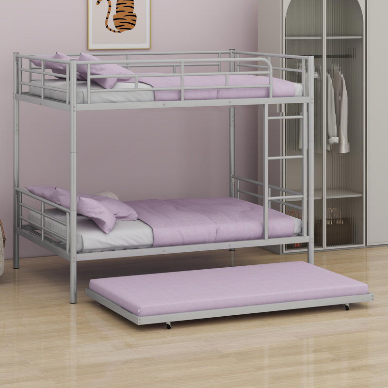 Metal Bunk Bed With Trundle, Silver