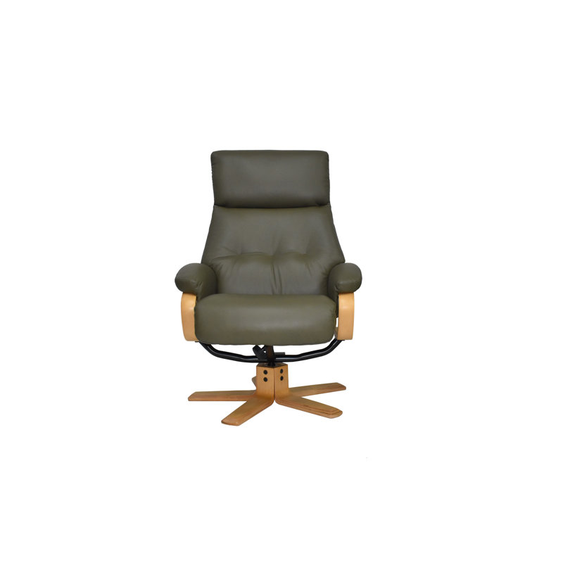 Comacho 75.6cm Wide Swivel Standard Recliner, Olive Green, Natural Wood