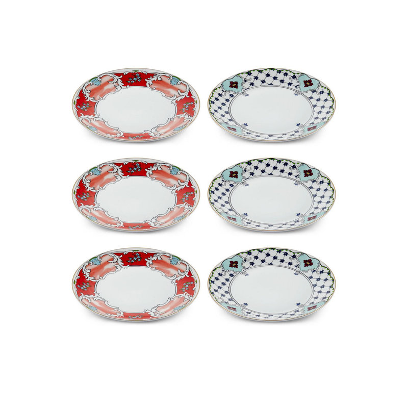 Ensemble d'assiettes à dessert élégantes (6 pièces), 100% porcelaine, 7,9 x 7,9 x 0,8 pouces | Va au lave-vaisselle, parfait pour les gâteaux, les pâtisseries et les hors-d'œuvre | Vaisselle élégante et durable pour le divertissement et l'utilisation quotidienne
