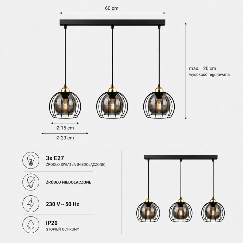 2 - Light Pendant, 70, Matte Black/Gold, 3