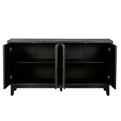 Mid Century Sideboard Buffet Cabinet With Solid Wood Legs 60" Kitchen Storage Cabinet Credenza With 4 Convex Pattern Diamond Doors And 2 Shelves Accen
