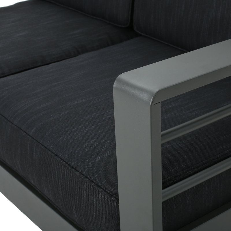 56.75'' Metal Outdoor Loveseat with Cushions, Dark Gray, Gray