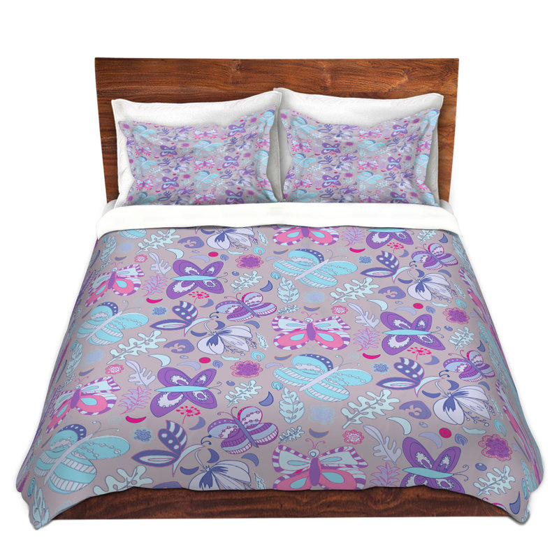 Ensemble de housse de couette en microfibre DiaNoche par Yasmin Dadabhoy - Papillons bleu mauve