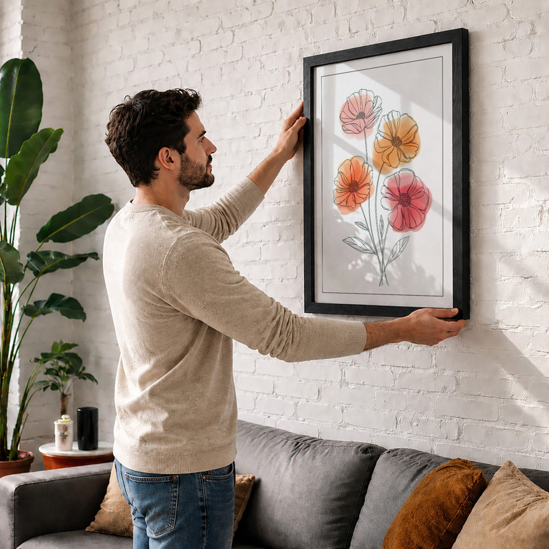 Delicate Flower Study Botanical - Framed Print, A2 - 59.4 x 42.0 cm, Black