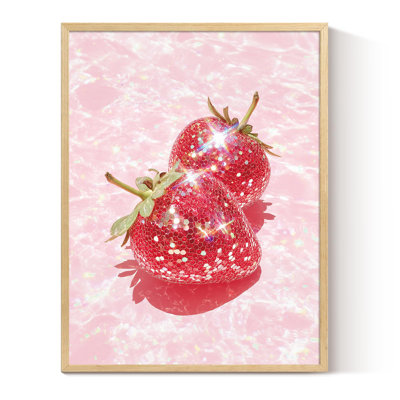 Pink Strawberry Metal Framed Wall Art