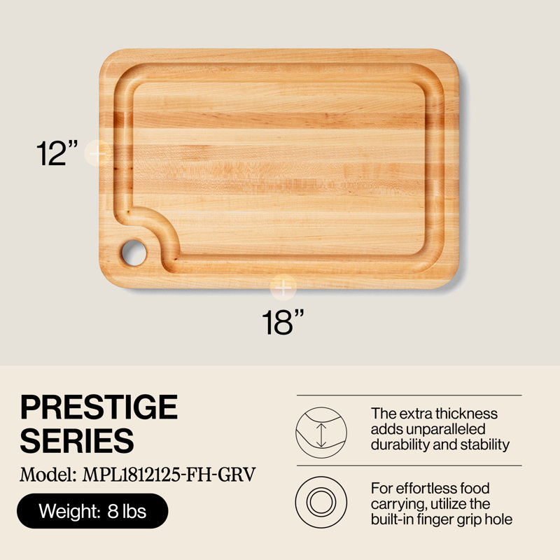 John Boos Prestige Series Maple Cutting Board with Juice Groove, 18" x 12"