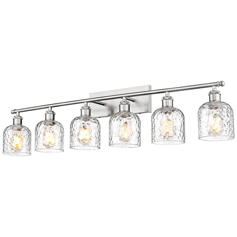 Éclairage pour salle de bain 6 lumières avec verre martelé transparent, Nickel brossé
