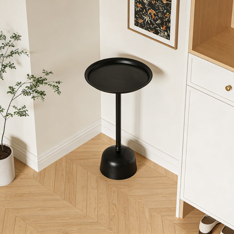 Table d'appoint ronde moderne avec base piédestal haute, table de bout étroite ou table de chevet pour petits espaces, salon, chambre à coucher, vestibule, décoration intérieure en métal durable