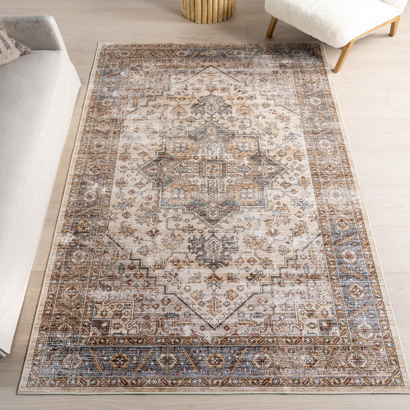 Tapis lavable à la machine Purnima Medallion, Rectangle 4 pi x 6 pi