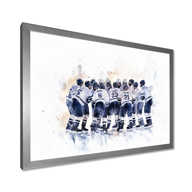 Équipe de hockey avant un match II, H 30 po x l 40 po, Reproduction encadrée d'une seule photo sans pass, Argent argent