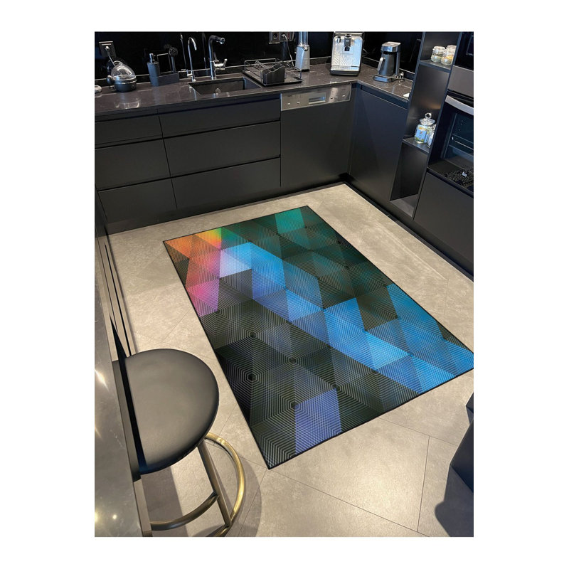 Triangle Motif Patterned Woven Base Machine Washable Rug, Rectangle 3'3" x 4'11" Rug Pad Included