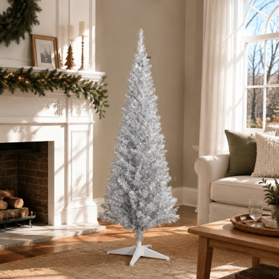Sapin de Noël artificiel argenté de 1,5 m (5 pi), non illuminé, 294 branches, base en plastique ignifugé