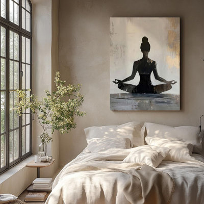 Art mural encadré zen, peinture sur toile de fille de yoga moderne, décoration murale de méditation tranquille, image d'esthétique spirituelle, impression d'affiche apaisante pour salon spa yoga studio 16 po x 24 po