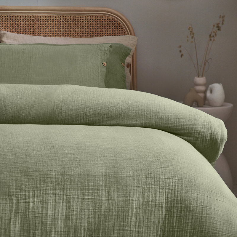 Lark Cotton Solid Colour Duvet Cover Set with Pillowcases Included, Single - 1 Standard Pillowcase, Green