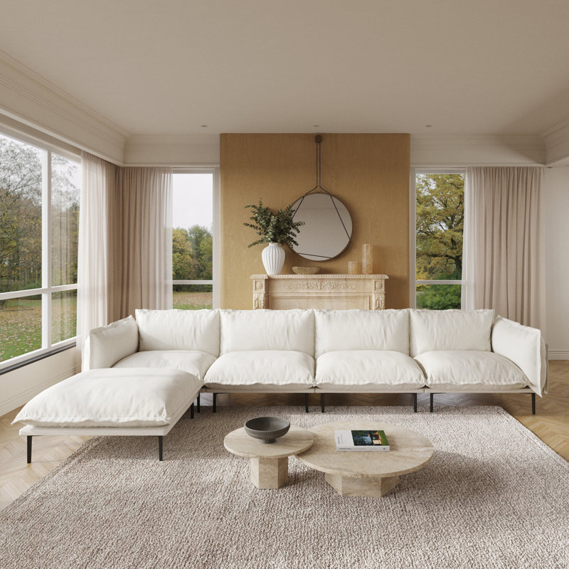Canapé et chaise modulaire en velours réversible de 147,24 po de large Traci, 5 pièces, Velours beige