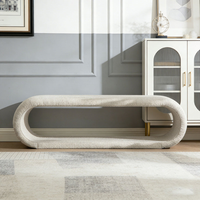 52.17"Wide Chenille Upholstered Bench, Wheat