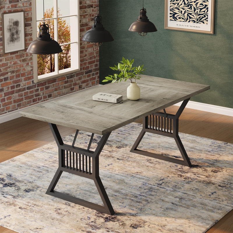 Farmhouse Dining Table for 6-8 People, 70.8 Inch Rectangular Wood Kitchen Table with Waterproof Tabletop