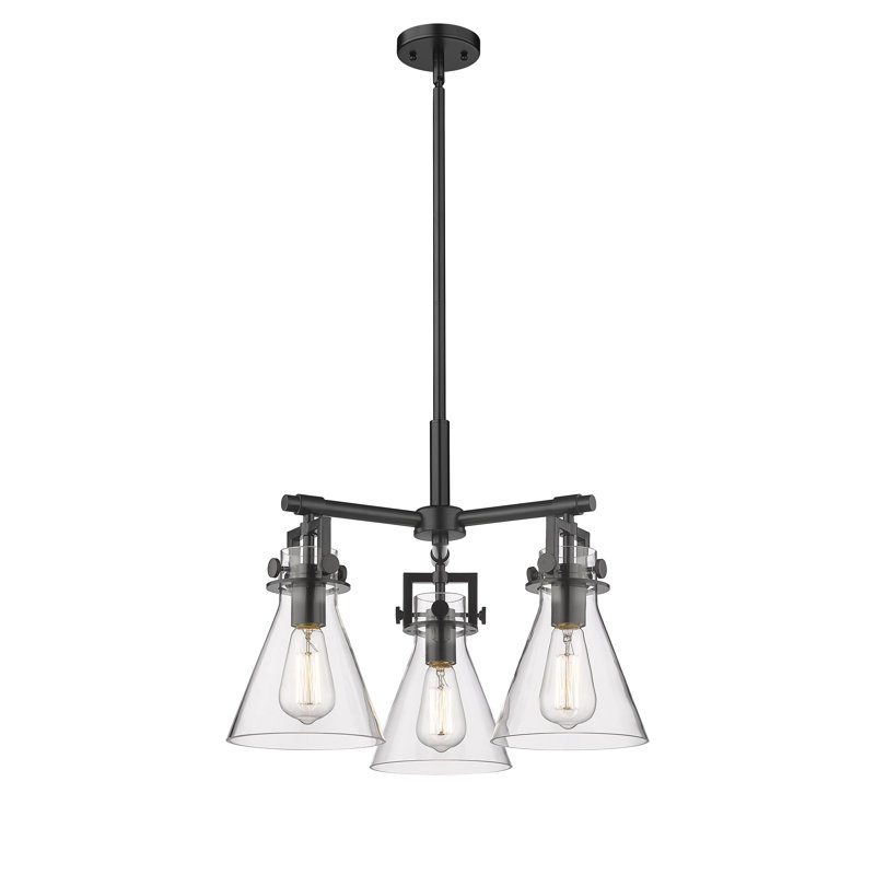Luminaire suspendu sur tige 3 lumières Slatington, Transparent, Noir mat