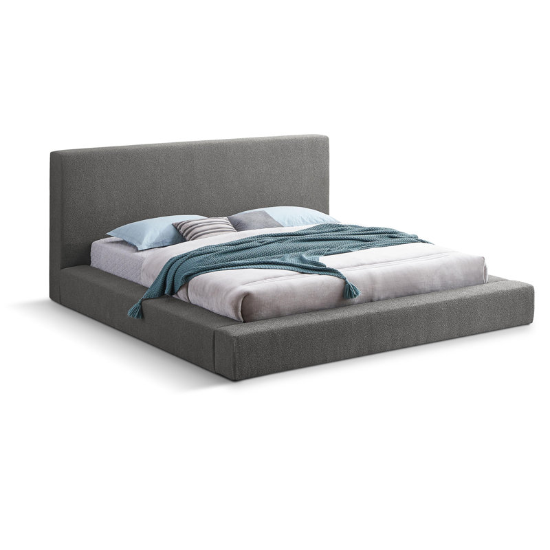 Issaias Upholstered Panel Storage Bed, Grey Boucle Fabric, King
