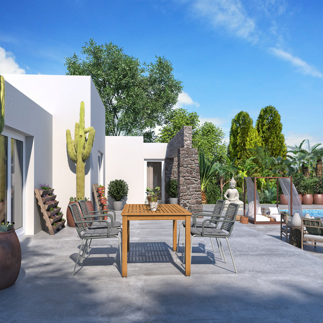 Anautica 5 Piece Teak Finish Outdoor Furniture Dining Set with Cushions Lark Manor™