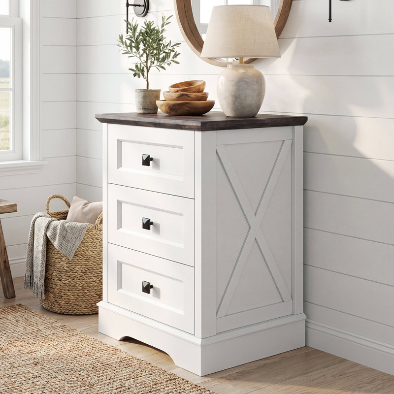 Table de chevet à 3 tiroirs, commode à tiroirs pour chambre à coucher, commode avec rangement en bois, Blanc