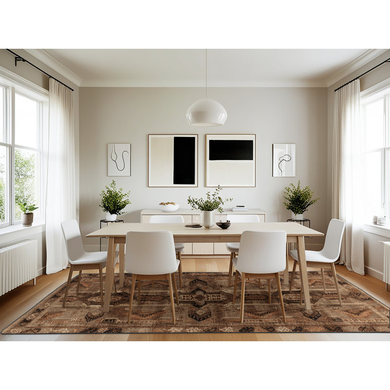 Machine Washable Turkish Brown Area Rug, Rectangle 7' x 10'